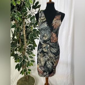 Stretchy palm leaf print mini-dress